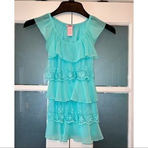 CANDIES GIRLS FLUTTER SLEEVE TEAL RUFFLE SHIRT 💙🦋